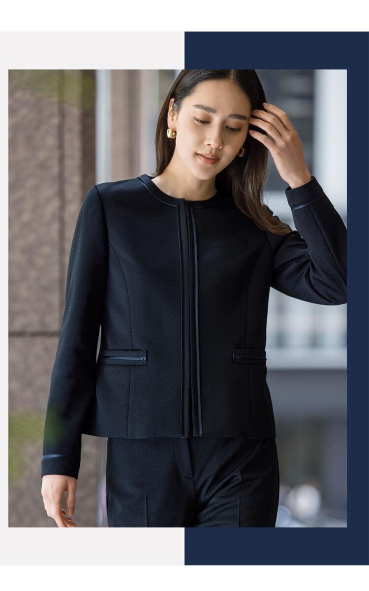 セロリー selery おしゃれ 事務服 可愛い 受付 接客 通勤 ユニフォーム 紺色 秋冬